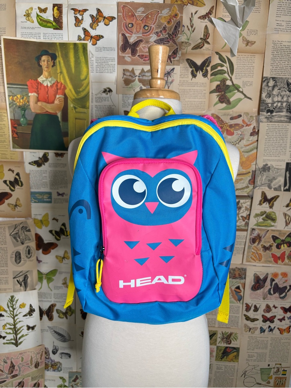 HEAD Kids Blue and Pink Owl Backpack with Yellow Accents